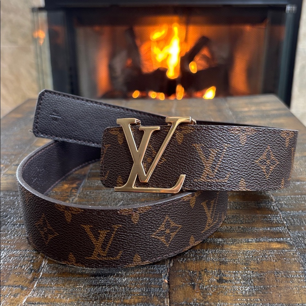 Louis Vuitton CLASSIC Dark Brown Monogram Belt with Gold Buckle - Picture 2 of 5